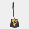 Versace Black Leather Key Bag Charm For Women
