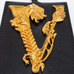 Versace Black Leather Key Bag Charm For Women -Versace Official Website luxury women versace new accessories p690168 005