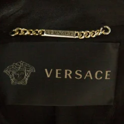 Versace Black Embossed Detail Leather Jacket M For Women -Versace Official Website luxury women versace new clothes p260665 002