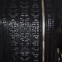 Versace Black Embossed Detail Leather Jacket M For Women -Versace Official Website luxury women versace new clothes p260665 005