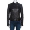 Versace Black Embossed Detail Leather Jacket M For Women