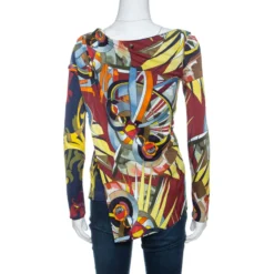 Versace Collection Multicolor Print Jersey Faux Wrap Top S For Women -Versace Official Website luxury women versace new clothes p260707 001