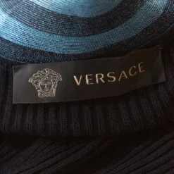 Versace Navy Blue Striped Wool Rib Knit Jumper S For Women -Versace Official Website luxury women versace new clothes p327050 002