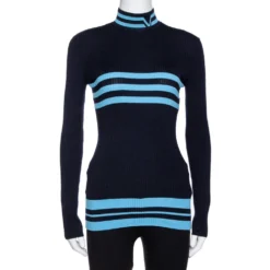 Versace Navy Blue Striped Wool Rib Knit Jumper S For Women
