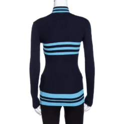 Versace Navy Blue Striped Wool Rib Knit Jumper S For Women -Versace Official Website luxury women versace new clothes p327050 007