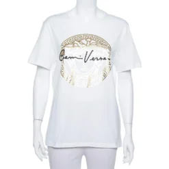 Versace White Medusa Signature Printed Cotton Crewneck T-Shirt M For Women