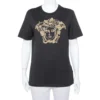 Versace Black Rhinestone Embellished Cotton Crewneck T-Shirt S For Women