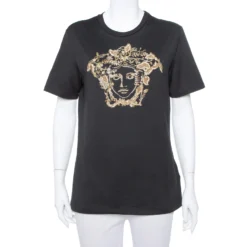 Versace Black Rhinestone Embellished Cotton Crewneck T-Shirt S For Women
