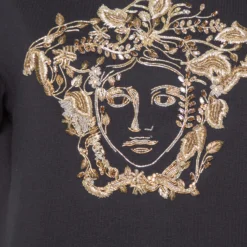 Versace Black Rhinestone Embellished Cotton Crewneck T-Shirt S For Women -Versace Official Website luxury women versace new clothes p381096 003