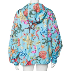 Versace Blue Starfish Printed Synthetic Zip Front Hooded Jacket L For Women -Versace Official Website luxury women versace new clothes p527145 001