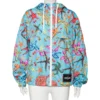 Versace Blue Starfish Printed Synthetic Zip Front Hooded Jacket L For Women