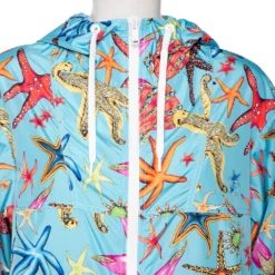 Versace Blue Starfish Printed Synthetic Zip Front Hooded Jacket L For Women -Versace Official Website luxury women versace new clothes p527145 010