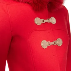 Versace Red Wool And Fur Trimmed Hooded Mid Length Coat S For Women -Versace Official Website luxury women versace new clothes p529220 003