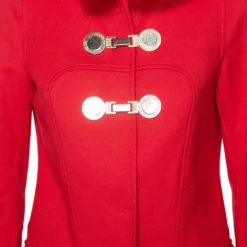 Versace Red Wool And Fur Trimmed Hooded Mid Length Coat S For Women -Versace Official Website luxury women versace new clothes p529220 004