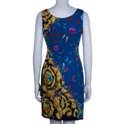 Versace Blue Floral Baroque Print Sleeveless Dress M For Women -Versace Official Website luxury women versace new clothes p54198 003