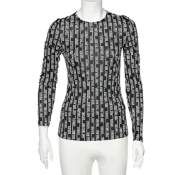 Versace Black Logo Printed Jersey Long Sleeve T-Shirt M For Women