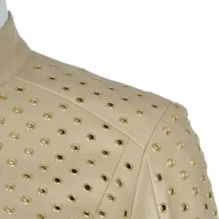Versace Beige Eyelet Studded Leather Jacket S For Women -Versace Official Website luxury women versace new clothes p57525 004