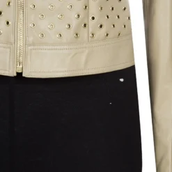 Versace Beige Eyelet Studded Leather Jacket S For Women -Versace Official Website luxury women versace new clothes p57525 006