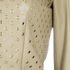 Versace Beige Eyelet Studded Leather Jacket S For Women -Versace Official Website luxury women versace new clothes p57525 007
