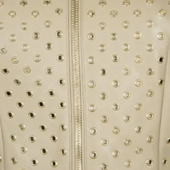 Versace Beige Eyelet Studded Leather Jacket S For Women -Versace Official Website luxury women versace new clothes p57525 008