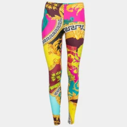 Versace Multicolor Voyage Barocco Print Stretch Jersey Leggings S For Women