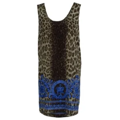 Versace Blue Animal Print Sleeveless Silk Dress M For Women
