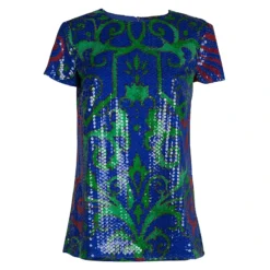 Versace Multicolor Sequin Embellished Short Sleeve Top M For Women