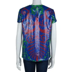 Versace Multicolor Sequin Embellished Short Sleeve Top M For Women -Versace Official Website luxury women versace new clothes p66834 003