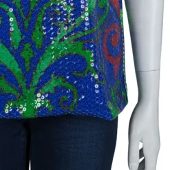 Versace Multicolor Sequin Embellished Short Sleeve Top M For Women -Versace Official Website luxury women versace new clothes p66834 006