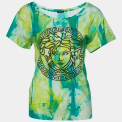 Versace Green Jersey Tie-Dye Medusa Print T-Shirt M For Women