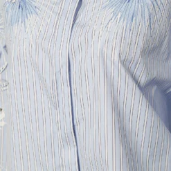 Versace Blue Striped Cotton Floral Applique Button Front Shirt M For Women -Versace Official Website luxury women versace new clothes p690302 002
