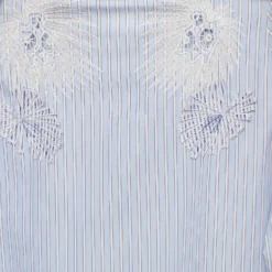 Versace Blue Striped Cotton Floral Applique Button Front Shirt M For Women -Versace Official Website luxury women versace new clothes p690302 004