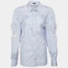 Versace Blue Striped Cotton Floral Applique Button Front Shirt L For Women