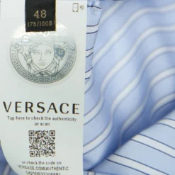 Versace Blue Striped Cotton Floral Applique Button Front Shirt L For Women -Versace Official Website luxury women versace new clothes p690306 003