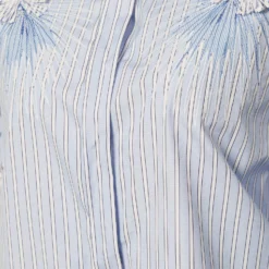 Versace Blue Striped Cotton Floral Applique Button Front Shirt L For Women -Versace Official Website luxury women versace new clothes p690306 004