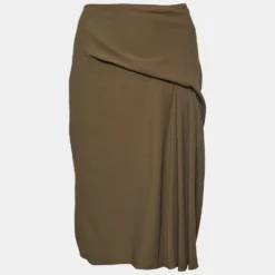 Versace Moss Green Crepe Draped Knee-Length Skirt L For Women