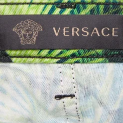 Versace Green Jungle Print Denim Mini Skirt L For Women -Versace Official Website luxury women versace new clothes p690320 007