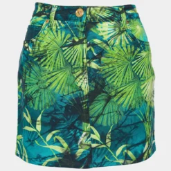 Versace Green Jungle Print Denim Mini Skirt S For Women