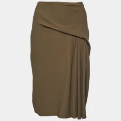 Versace Moss Green Crepe Draped Knee-Length Skirt M For Women