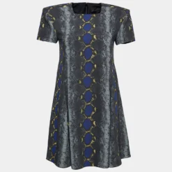 Versace Grey Snake Print Crepe Flared Mini Dress M For Women