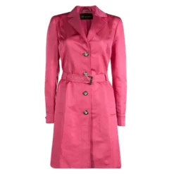 Versace Pink Silk Belted Trench Coat M For Women
