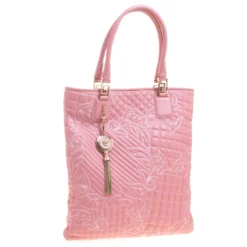 Versace Pink Leather Embroidered Elettra Vanitas Tote For Women -Versace Official Website luxury women versace new handbags p113496 003