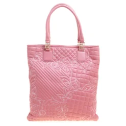 Versace Pink Leather Embroidered Elettra Vanitas Tote For Women -Versace Official Website luxury women versace new handbags p113496 004