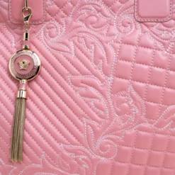 Versace Pink Leather Embroidered Elettra Vanitas Tote For Women -Versace Official Website luxury women versace new handbags p113496 005