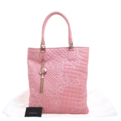 Versace Pink Leather Embroidered Elettra Vanitas Tote For Women -Versace Official Website luxury women versace new handbags p113496 009