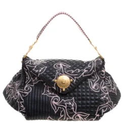 Versace Black/Pink Quilted Barocco Leather Top Handle Bag For Women