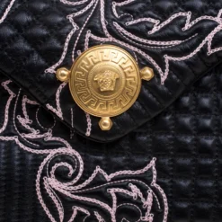 Versace Black/Pink Quilted Barocco Leather Top Handle Bag For Women -Versace Official Website luxury women versace new handbags p113510 005