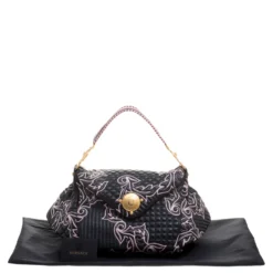 Versace Black/Pink Quilted Barocco Leather Top Handle Bag For Women -Versace Official Website luxury women versace new handbags p113510 009