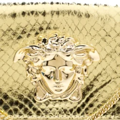Versace Gold Snake Embossed Leather Chain Clutch For Women -Versace Official Website luxury women versace new handbags p120674 005