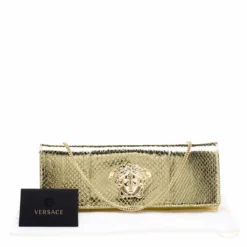 Versace Gold Snake Embossed Leather Chain Clutch For Women -Versace Official Website luxury women versace new handbags p120674 009